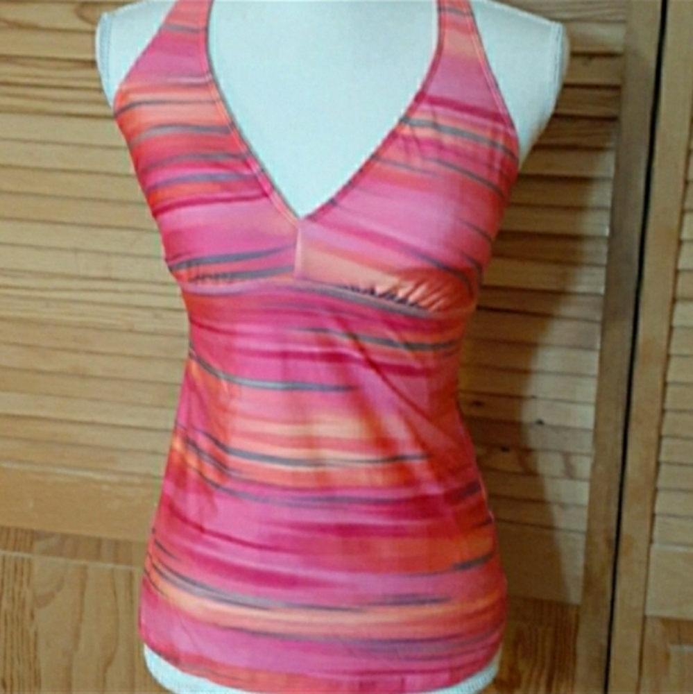 ATHENA Tankini Halter Swim Top Pink, Coral, & Gray Size 10